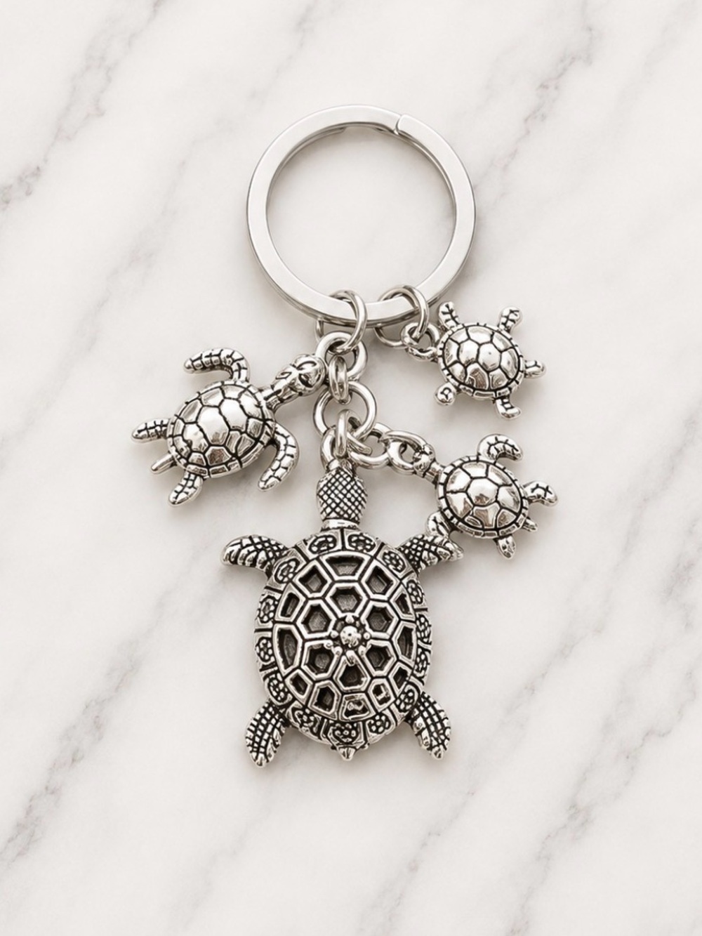 Bag Charm/Keyring-Turtle family charms-Silver hardware